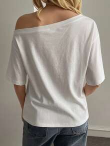 Livesso Women's Casual Loose Fit Round Neck Basic Short Sleeve Top, Autumn/Winter - White - View 2