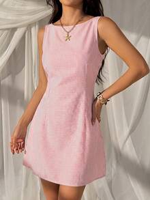 SHEIN EZwear 女士条纹编织露背无袖迷你连衣裙 - 橘色 - 查看 3