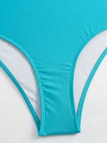 Swim Oasis 女士纯色吊带米色钢圈连体泳衣，配有可拆卸肩带、可调节侧边荷叶边和可拆卸金属装饰网纱裙三件套泳衣 - 淺藍色 - 查看 4