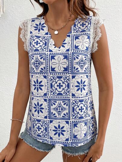 Coeurva Women's Summer Beach Daily Holiday Retro Print Casual Comfortable Shirt, Women's Elegant Romantic Party Blouse, Vacation Casual Romantic Top, Women's Summer Outfit, Women's Beach Holiday Outfit, Women's Summer Vacation Outfit, Women's Casual Top, Women's Wedding Guest Top, Women's Birthday Party Top, Women's Romantic Holiday Top, Women's Holiday Vest Shirt, Women's A-Line Dress, Women's Slimming Top, Minimalist Elegant Comfortable Women's Outfit, Women's Farm Chic Outfit, Women's Blue Tank Top & Women's White Tank Top