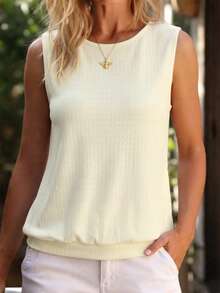 Isle Nomé Casual Loose Women's T-Shirt Fashionable Jacquard Texture Open Back Top Versatile For Daily Wear Dining Out And Dates In Summer Cream White Brunch - Apricot - View 3