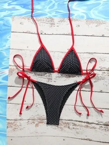 Swim Mod 女士热带波点印花比基尼两件套，休闲度假 - 彩色 - 查看 4