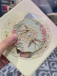 1/2 Pcs Chinese Style Round Makeup Mirror, Enamel Craft Vanity Mirror With Floral And Bird Pattern, Portable Cosmetic Mirror With Protective Sleeve For Home Decor Gift - Multicolor - View 2