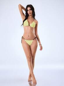Y2Kool Vecteezy Y2K Sexy Colorblock Polka Dot Yellow Crop Top Bikini Set, Casual Streetwear For Women, Suitable For Spring/Summer Parties Club Vacation, Beach - Yellow - View 6