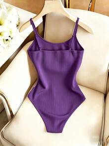 de mujer de unicolor, camiseta sin mangas, capa base casual, adecuado para salidas, vacaciones, playa, uso diario - Burdeos - Ver 6