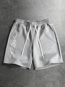 STYNVO Quần short nam in chữ, cạp chun có dây rút và túi. - Màu Xám nhạt - Xem 1
