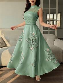 Feyla Women's Elegant Floral Embroidery Maxi Cami Dress  Green Dress  Wedding Guest Dress For Women Bridesmaid Dress  Luxury Evening Wedding Dress - Green - View 8