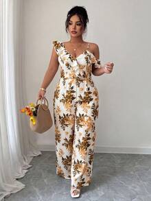 Arcane Artistry Plus Size Women Printed Sleeveless Jumpsuit - Yellow - View 3