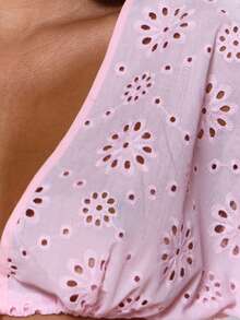 MUSERA 深V领刺绣长款宽袖系带露脐上衣罩衫，适合游泳、海滩度假、节日、休闲、优雅、性感，适合外出、托斯卡纳阳光派对、情人节、春夏等场合。 - 粉色 - 查看 6