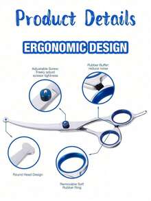 1/2/4Pcs Professional Pet Grooming Scissors Set, Round Tip Curved Shears, Fishbone Thinning Scissors & Stainless Steel Double-Sided Dematting Comb, Dog Cat Hair Cutting Grooming Kit - Blue - View 4