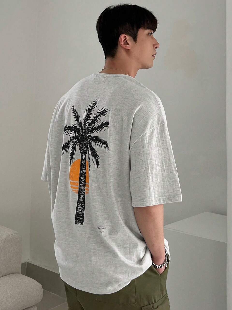 Men's Palm Tree Print Round Neck Short Sleeve Casual Commute T-Shirt For Summer,Graphic Tees Vacation