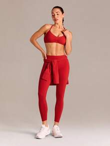 GLOWMODE FeatherFit™ Adjustable Halter Neck Backless Ruched Front Sports Bra With Removable Anti-Slip Cups Yoga Studio Pilates Daily Wear - Red - View 9