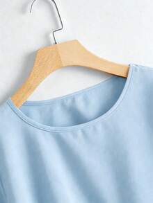 EMERY ROSE Solid High Low Peplum Blouse Peplum Top - Baby Blue - View 5