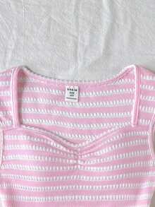 SHEIN 少女休闲日常舒适条纹背心 - 粉色 - 查看 5