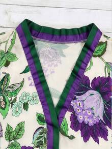 SHEIN CURVE+ Plus Size Woven Printed Casual Resort Summer Women's Shirt - Purple - View 6