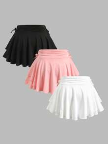 SHEIN 3件套少女针织纯色裙裤休闲运动套装 - 彩色 - 查看 2