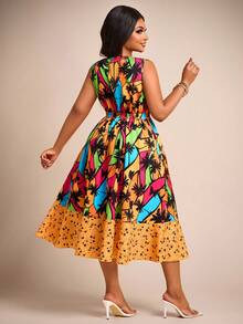 Brilight Vestido de verano de nuevo estilo con estampado de árbol de coco en estilo tropical, escote en V, silueta evasé y bordes irregulares con volantes. Adecuado para temporada de bodas, graduación, ocio diario, fiestas, citas, San Valentín, vacaciones y otras ocasiones - Multicolor - Ver 2