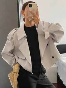 DAZY 秋季新款短款休闲女式风衣 - 巧克力棕 - 查看 3