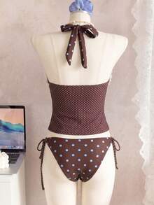 Swim Mod Bộ 2 áo tắm nữ in chấm bi với viền ren, ngọt ngào và dễ thương, thích hợp cho bãi biển và mùa hè. - Nhiều màu - Xem 3