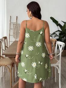 SHEIN VCAY Plus Size Women Daisy Print Sleeveless Button Down Dress - Multicolor - View 2