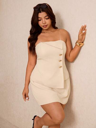Elaquor Plus Size Women 2 Pieces Set: Solid Color Top & Skirt