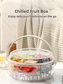 1pc Round Multifunctional Storage Container With Lid Airtight Sealed Compartments Portable Ice Keeping Basket For Camping Outdoor Home Use Christmas Birthday Gift Ideas Must Haves - Clear - View 2