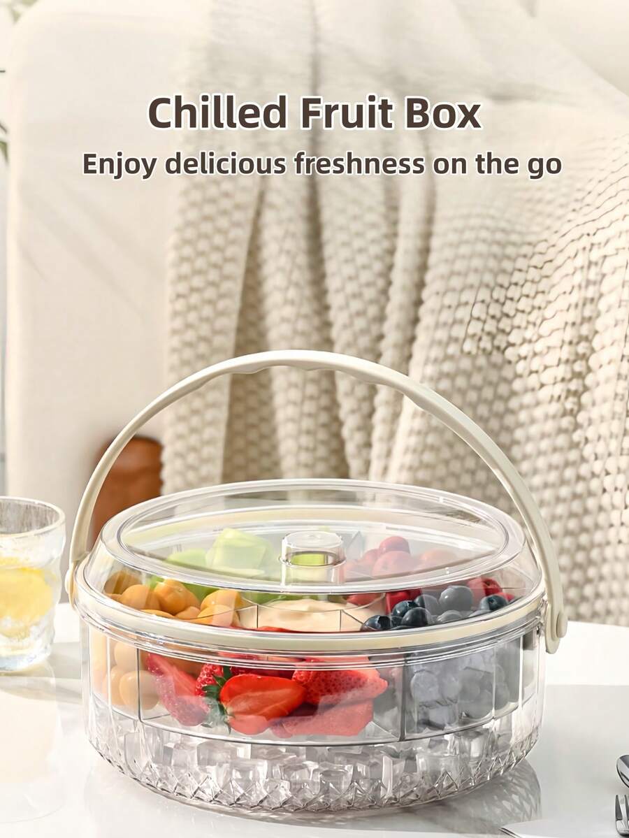 1pc Round Multifunctional Storage Container With Lid Airtight Sealed Compartments Portable Ice Keeping Basket For Camping Outdoor Home Use Christmas Birthday Gift Ideas Must Haves