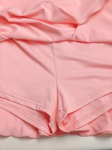 SHEIN 3件套少女针织纯色裙裤休闲运动套装 - 彩色 - 查看 5