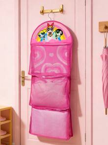 THE POWERPUFF GIRLS X SHEIN 一件卡通图案印花收纳袋，可悬挂收纳，适合挂在门后、衣柜等位置。三格大容量设计，可收纳衣物、包包、杂物等。适合所有人群，尤其适合粉丝、友情、泡泡、毛绒绒、花花、飞天小女警等。 - 玫紅色 - 查看 1