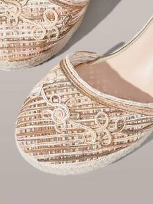 Styleloop Giày nữ, họa tiết, giày rơm đan bằng dây gai dầu, sandal đế xuồng, giày bohemian giúp tăng chiều cao cho kỳ nghỉ. - Vàng - Xem 4