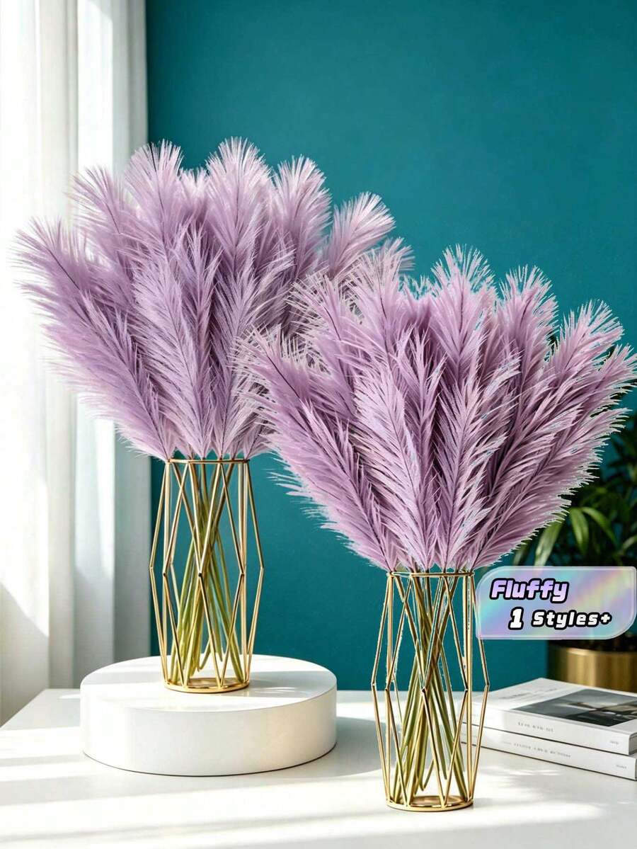 5/10/20/30 Stems Artificial Pampas Grass - Fluffy Grey Lavender Faux Bunny Tails For Wedding Bouquet, Home Decor, Fall & Seasonal Arrangements - Purple - View 1