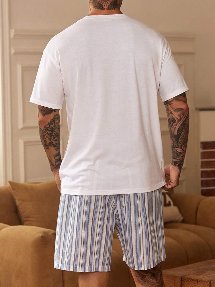 Short Sleeve & Shorts Coordinated Set, Small Pattern Embroidery, Multi-Color Men Pajamas