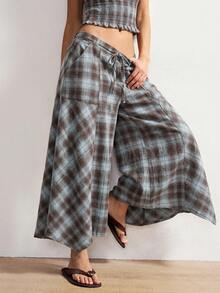Bohemela Women's Casual Woven Plaid Loose Wide-Leg Pants - Multicolor - View 7
