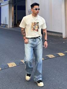 DAZY Men's Distressed Washed Long Denim Jeans, Suitable For Spring And Autumn - Blue - View 3