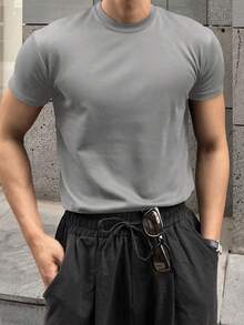 DAZY Men's Solid Color Summer T-Shirt - Grey - View 3