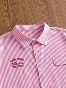 NORVETH Men's Striped Print Button-Front Casual Short Sleeve Shirt - Pink - View 5