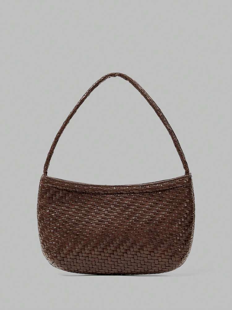 Women's Fashionable Brown Woven PU Shoulder Bag, Exquisite Vacation Simple Commuting, Suitable For Women, Mothers, Vacations, Shopping, Daily Light Matching