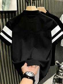 Manfinity Hypemode Men's Casual Polo Shirt With Horse Logo, Black & White Color Block, Suitable For Daily Wear And Gatherings - Multicolor - View 2