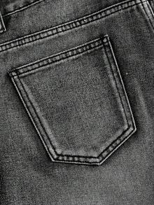 ROMWE MEN Celana Pendek Denim Pria Kasual dengan Motif Huruf dan Bunga - Hitam - View 5