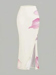 Teen Girl Floral Print Asymmetric Ruched Fitted Two Pieces Set, Casual Summer/Vacation Outfit - Multicolor - View 5