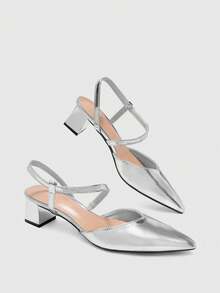 CUCCOO BIZCHIC Silver Mirror Square Toe Back Space T-Word With Thick Heel Low Heel Sandals, Commuter Workplace Model - Silver - View 5