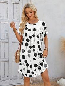 EMERY ROSE Abito estivo casual a stampa, senza maniche, con scollo tondo e linea ad A - nero - Visualizzare 3