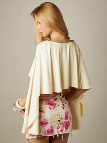 MISSGUIDED Jersey Style Cape Crop Top With Fixed Bardot Underlayer Bateau Neckline Flowy Sleeves Party Date Night Night Out Evening Cream Summer Elegent - Apricot - View 2