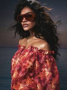 MISSGUIDED Women's Bardot Off-Shoulder Playsuit With Extreme Front Cutout And Blouson Raglan Sleeves Romper - Multicolor - View 2