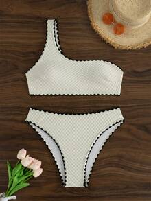SHEIN Swim Women Color Block Swimwear Set With Bralette And Bikini Bottoms For Beach Vacation,Summer Beach - Beige - View 5