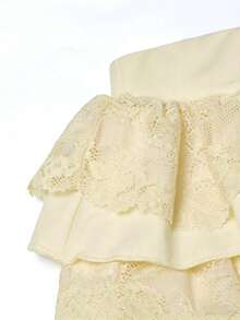 EMERY ROSE Women's Ruffled Lace Lantern Shorts, Elastic Waist With Cute Bow Front Layered Bottom - Apricot - View 6