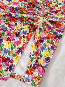 SHEIN 女童纯色针织吊带背心和碎花迷你裙两件套 - 彩色 - 查看 4