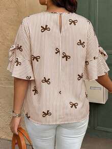 Weeklong Plus Size Random Butterfly White Print Round Neck Casual Cute Shirt Vacation Summer - Multicolor - View 2