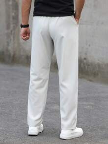 HUEFORM Men's Beige Drawstring Waist Pockets Loose Casual Pants - Beige - View 2