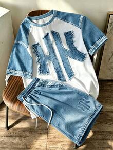 Manfinity Hypemode 1. Bộ đồ gồm áo thun ngắn tay phối màu tương phản phong cách denim cổ điển với chữ NY in nổi, áo thun ngắn tay tối giản phong cách đường phố, quần short cạp chun có dây rút, bộ đồ 2 mảnh thường ngày unisex, trang phục thường ngày cho kỳ nghỉ, áo thun in hình dành cho nam, áo thun in hình quà tặng cho bạn trai nữ, trang phục thường ngày cần thiết cho mùa hè. - Nhiều màu - Xem 3